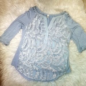 Anthropologie TINY Blue Gray Top Blouse